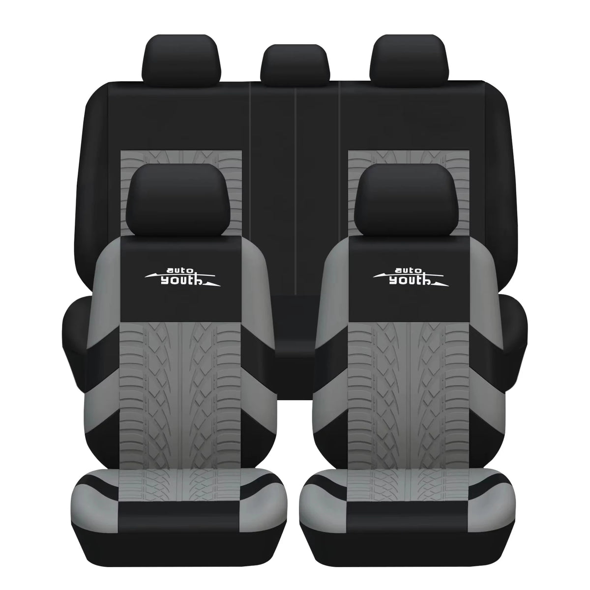 AUTOYOUTH Brand Embroidery Car Seat Covers Full Set Universal Fit Most Cars Covers with Tire Track Detail Styling
