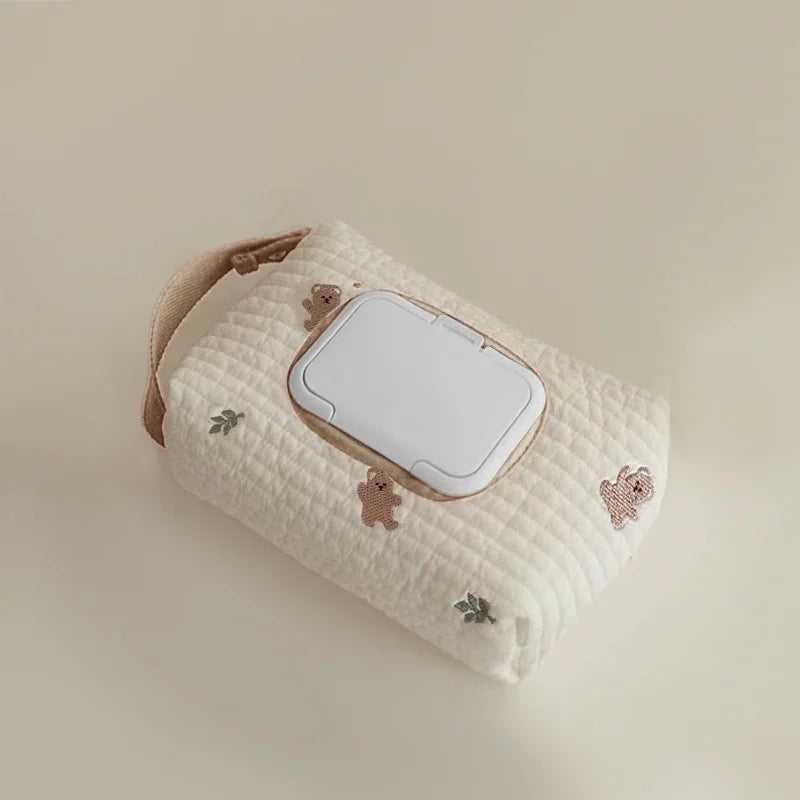 Car Tissue Box Hanging Cartoon Embroidery Bear Seat Back Baby Stroller Diaper Storage