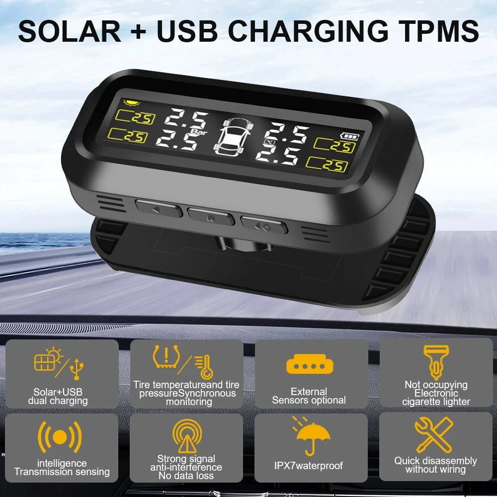 Solar Power External Sensor TPMS Tyre Pressure Monitoring System | 2025 Auto Security lifestyle view