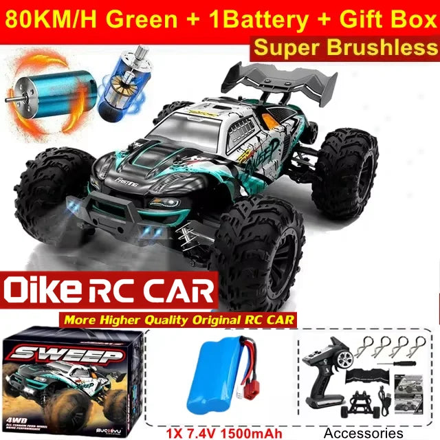 Oike 4WD 1:16 80KM/H Super Brushless 50KM/H Brushed RC Car 4x4 Off Road Remote Cont additional angle
