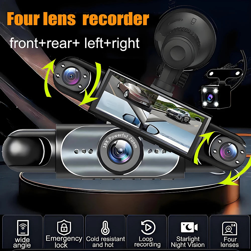 4-Channel 360° Dash Cam | 1080P, Night Vision, G-Sensor, Parking Monitor additional angle