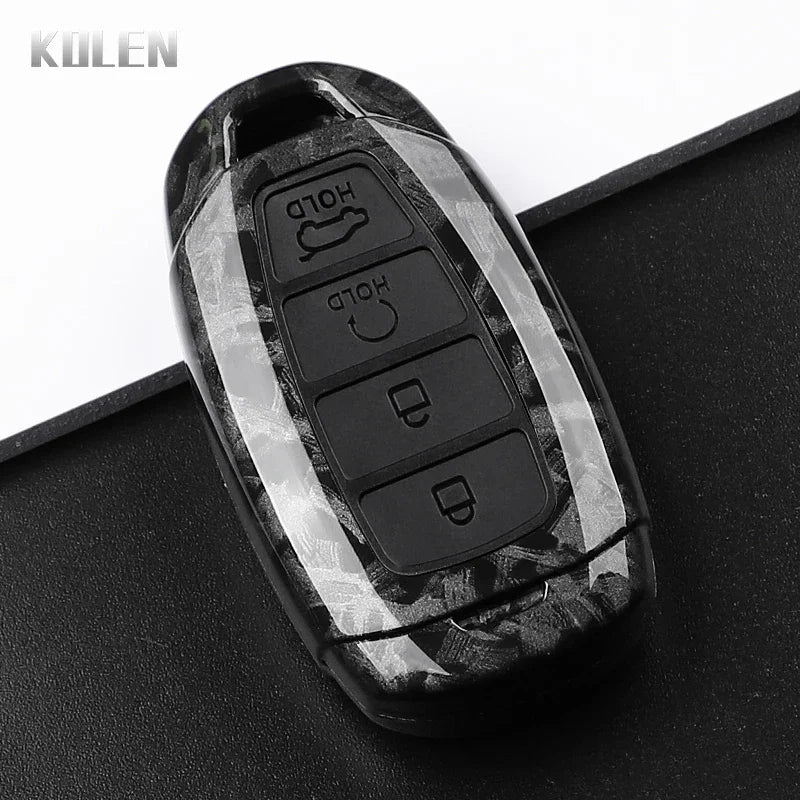 ABS Carbon Fiber Style Car Key Case Cover For Hyundai i30 ix25 Elantra KONA Solaris Azera Grandeur TM Accent Santa Fe Keychain