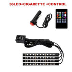 72/48/36 LED RGB Car Foot Ambient Light with USB Cigarette Automotive Interior Lights close-up view
