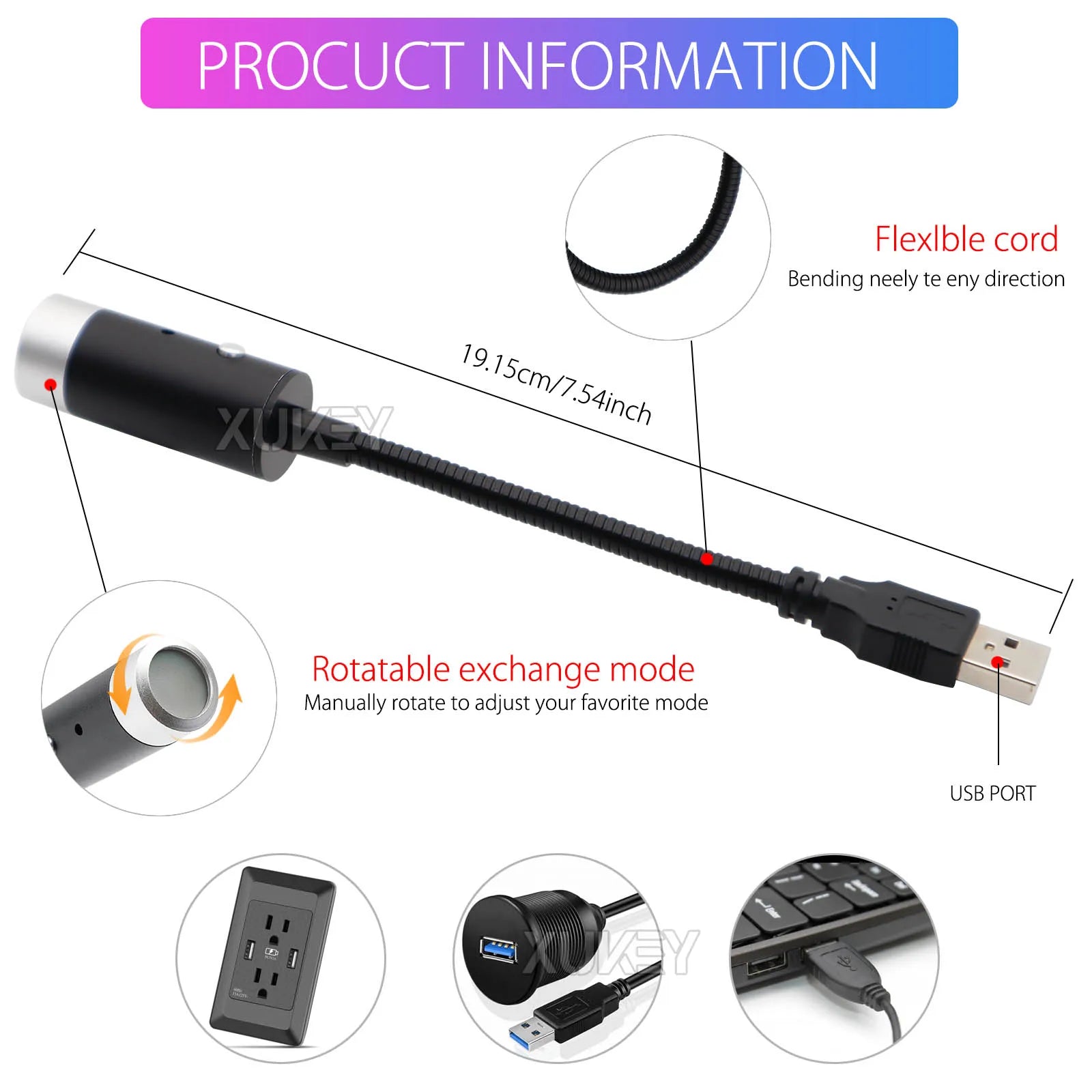 USB Star Night Light Projector | Auto Rotating Atmosphere Lamp for Car, Bedroom & Part close-up view