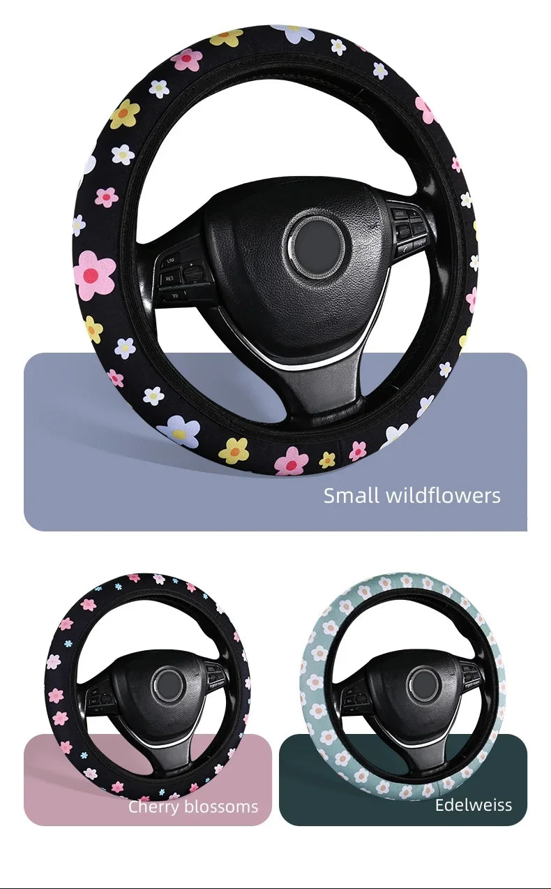Car Steering Wheel Cover Flowers Print Anti-Slip alternate view