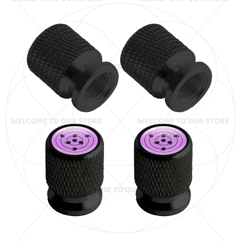 Itachi Rinnegan Sharingan Tire Valve Caps | 4pc Aluminum Anime Car Accessories alternate view