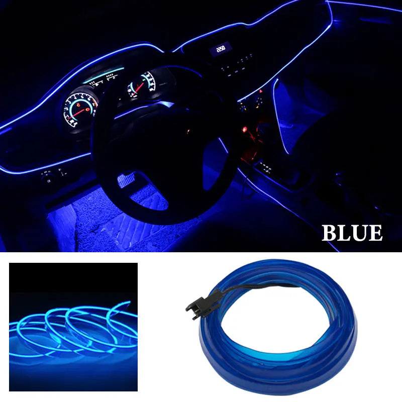 1M/2M/3M/5M Car Interior Led Decorative Lamp EL Wiring Neon Strip For Auto DIY Flexibl close-up view