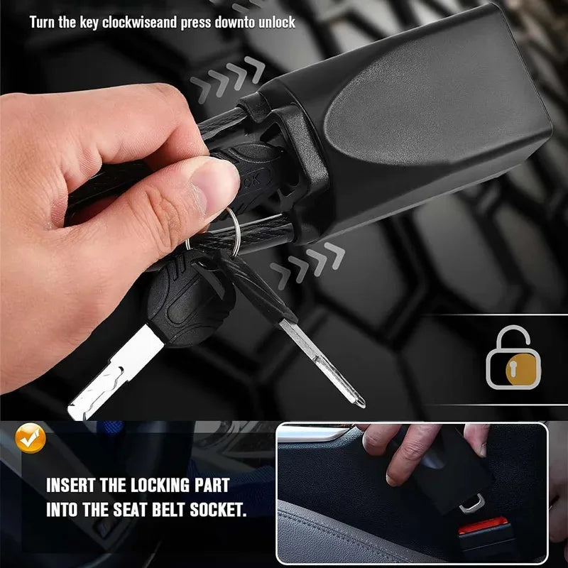 Heavy Duty Steering Wheel Lock Anti Theft Cut Resistant Retractable Cable Seatbelt Fas close-up view