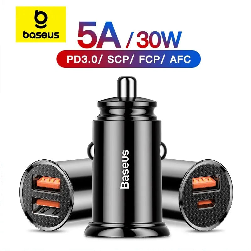 30W USB Car Charger Quick Charge 4.0 3.0 USB PD Fast Charging