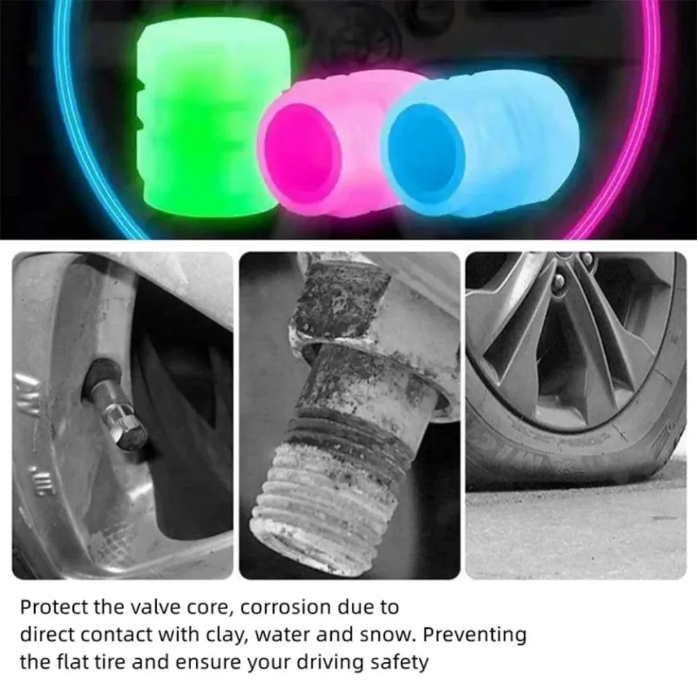 20Pc Luminous Valve Caps Fluorescent Night Glowing Decor Car Motorcycle Bicycle Wheel Hu detail view