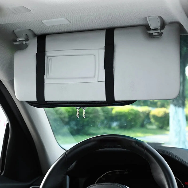 Car Sun Visor Organizer Multi-Pocket Zipper Storage Pouch