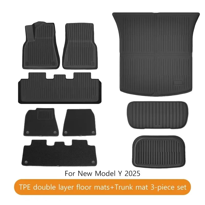 Tesla Model Y Juniper 2025 Floor Mats | Double Layer TPE, Waterproof, Non-Slip, Trunk close-up view