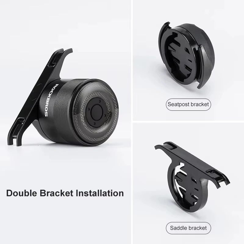 ROCKBROS Waring Bike Taillight Type-C Charge Water-resist Rear Light Double Bracket 7 Co detail view