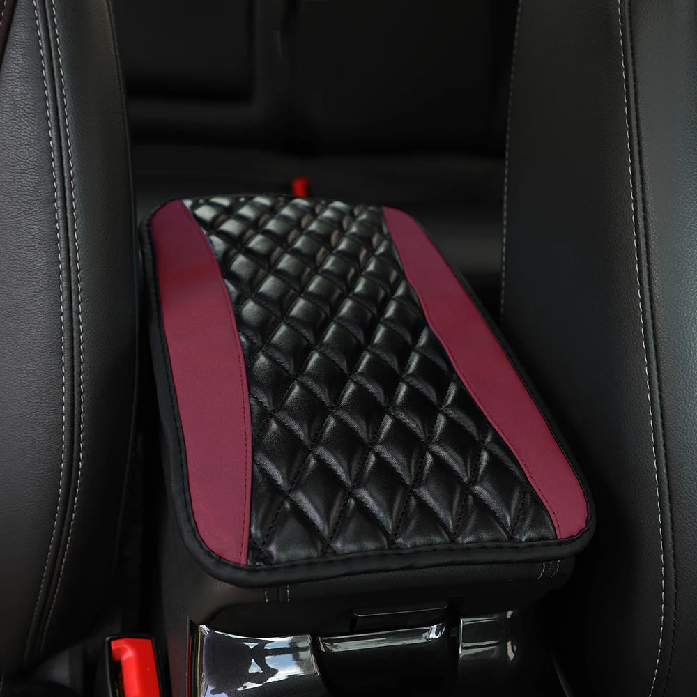 Car armrest cushion center control cushion Car interior accessories PU leather embroidered three-dimensional lattice cushion