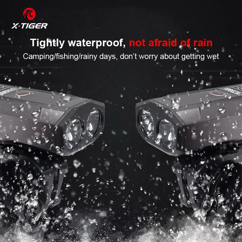 X-TIGER Bike Front Light Set Waterproof MTB Bicycle Lamp 5200mAh USB Rechargeable LED Bi detail view