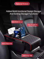 Car Armrest Box 5in1 Car Tissue Box Water Cup Holder Multifunctional Storage Bag Thicken Height Pad Arm Rest Cushion with Pocket
