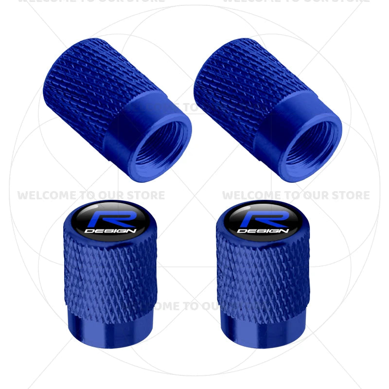 For Volvo R Design Emblem Aluminum Tire Valve Caps | 4-Pack Dust Covers close-up view