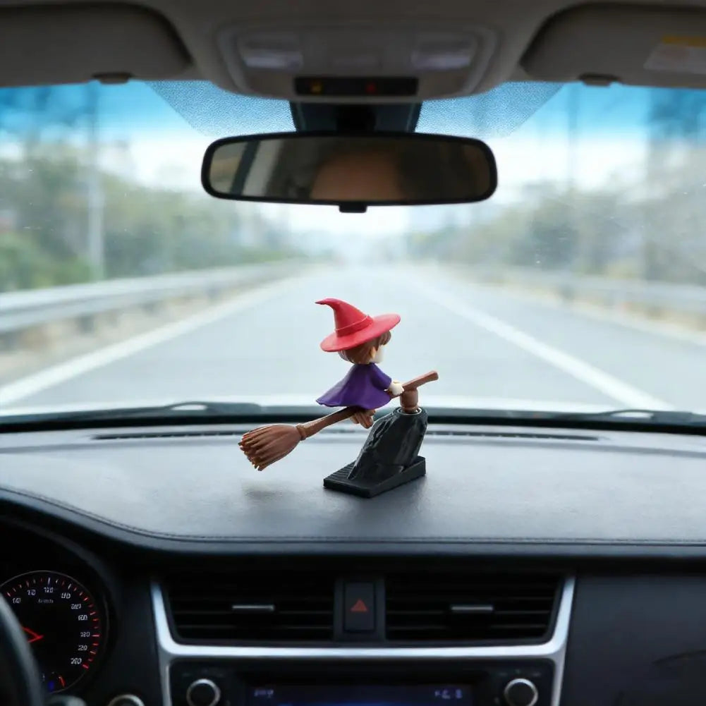3D Drift Broomstick Car Dashboard Ornament Funny Witch Wizard Flying Figurine Auto Interior Decoration Accessories