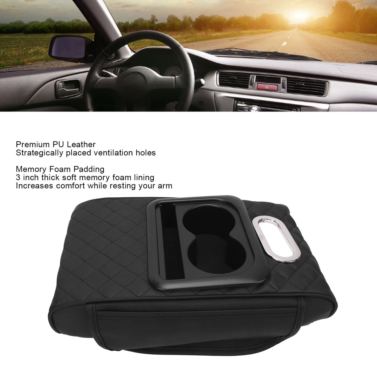 Car Center Console Armrest Pillow Memory Foam Auto Armrest Box with Cup Holder Tissue Box for SUVs Trucks and Cars