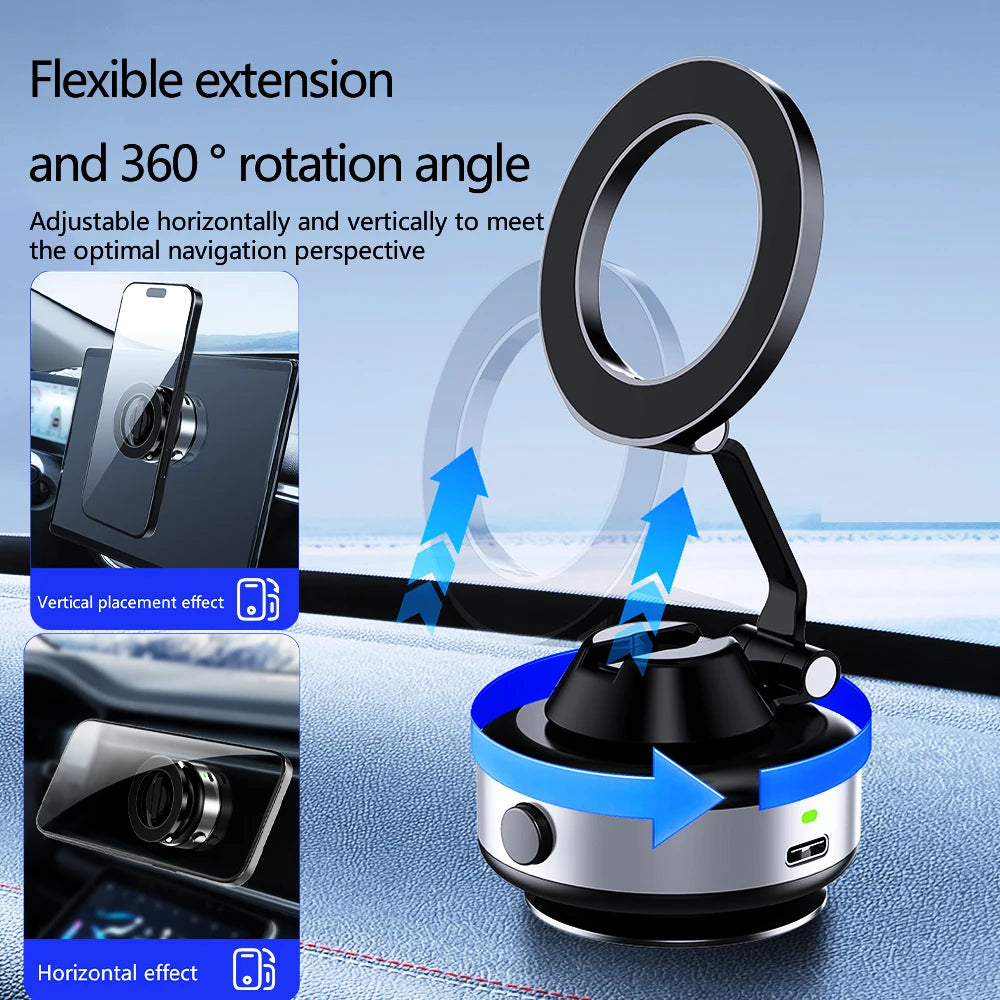 X98 Magnetic Phone Holder 360 Degree Rotating Folding Electric Vacuum Suction Phone Stand For Car Navigation Bracket
