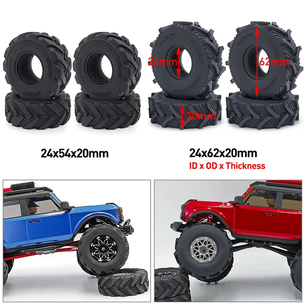 4PCS Rubber Tyres for 1/18 1/24 Axial SCX24 TRX4M Micro Crawler detail view