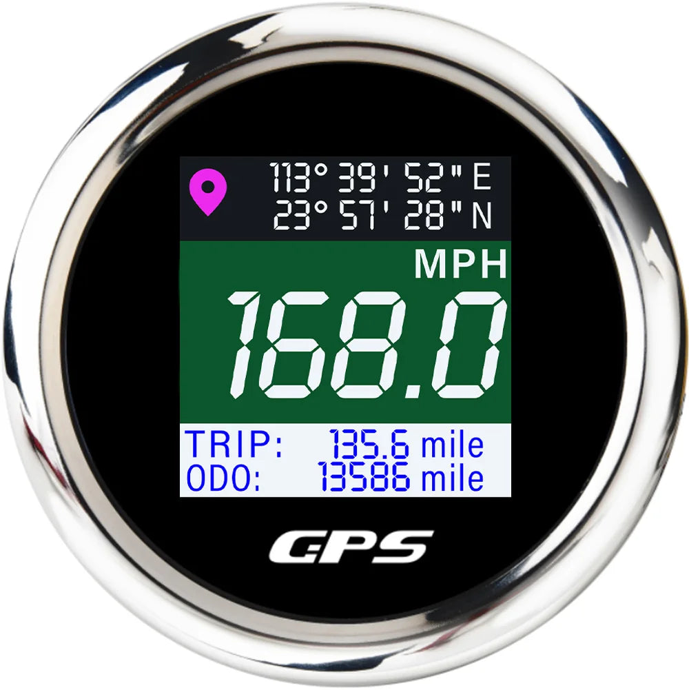 52mm GPS Speedometer Odometer | LCD Speed Gauge with GPS Antenna for Boat Car Motorcyc close-up view