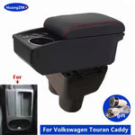 For Volkswagen VW Touran Caddy Armrest Box Double-Layer Center Storage Box USB Port Cup Holder Interior Retrofit Car Accessories