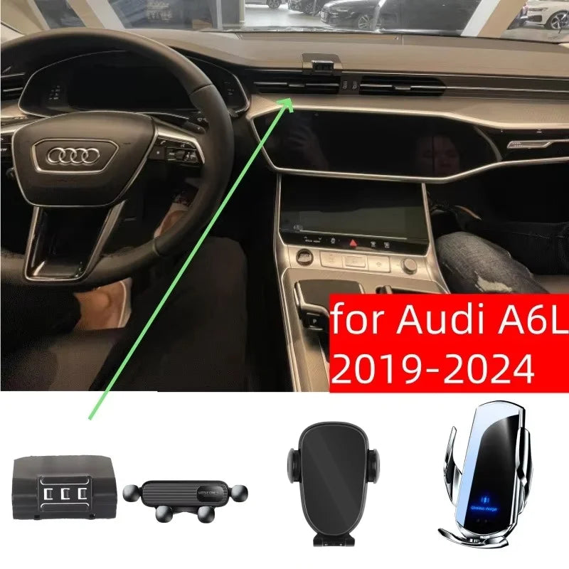 Car Phone Holder Base Special Mounts For AUDI A6L A6 C8 2019 2020 2021 2022- 2024 Wireless Charging Car Interior Accessories