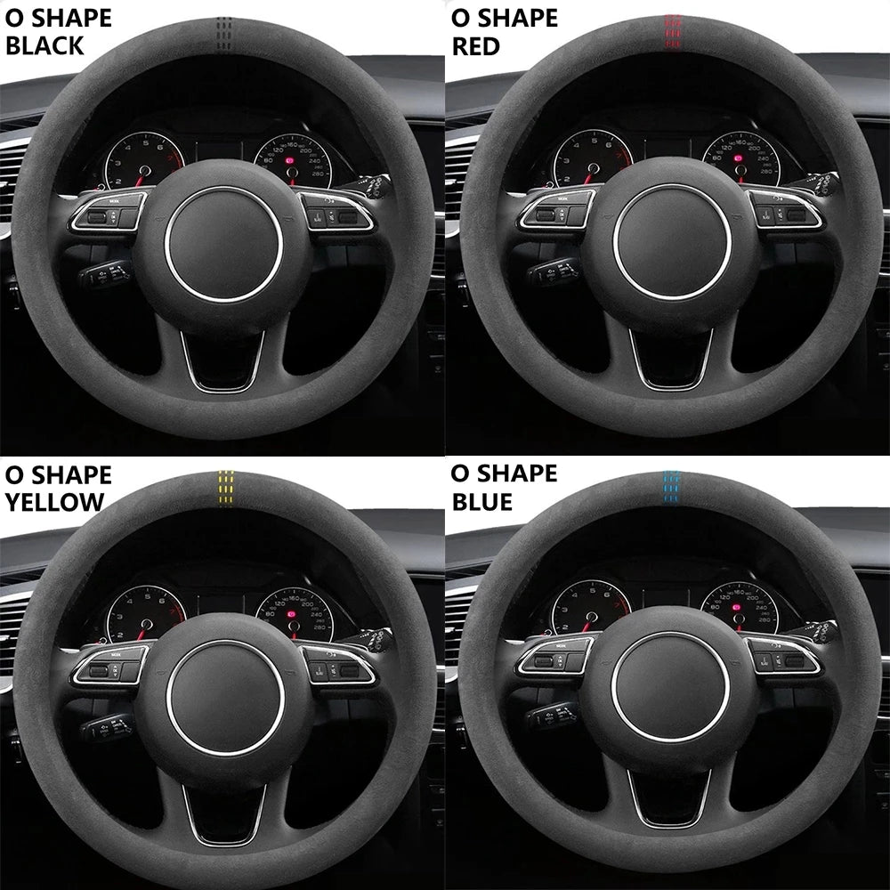 Car Steering Wheel Covers Cowhide Suede Steering Wheel Cover Wrap Universal 37-38cm B lifestyle view