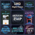 HD 4K 2160P Dash Cam | WiFi Car DVR with Front and Rear Camera detail view