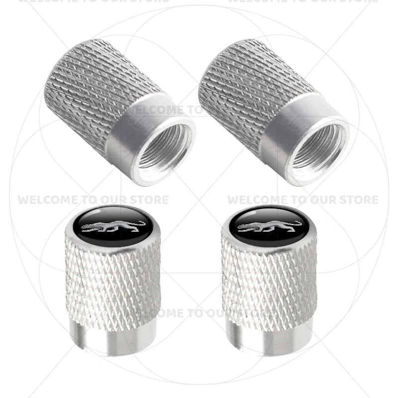 For Ford Puma Cougar Emblem MK3 MK5 MK6 MK4 ST Line 4Pcs Aluminum Car Tire Valve Caps close-up view