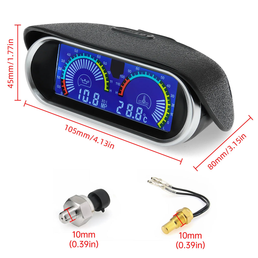 2 in 1 Car LCD Gauge Digital Water Temperature Meter and Oil Pressure | 1/8 NPT Sen additional angle
