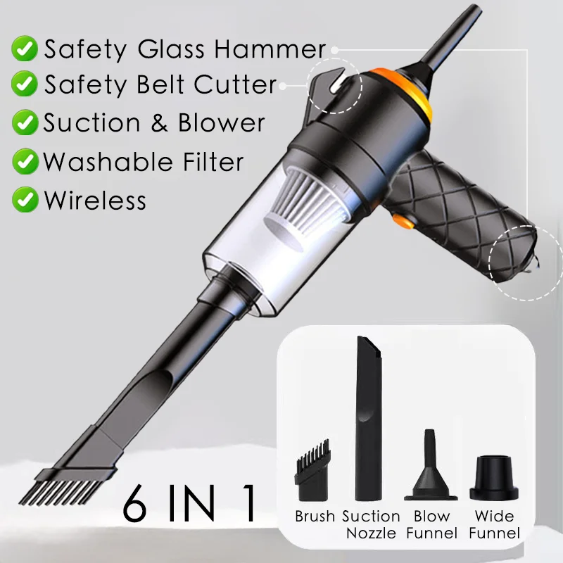 6 in 1 Car Vacuum Cleaner | Wireless Handheld Suction and Blower for Home and Auto alternate view