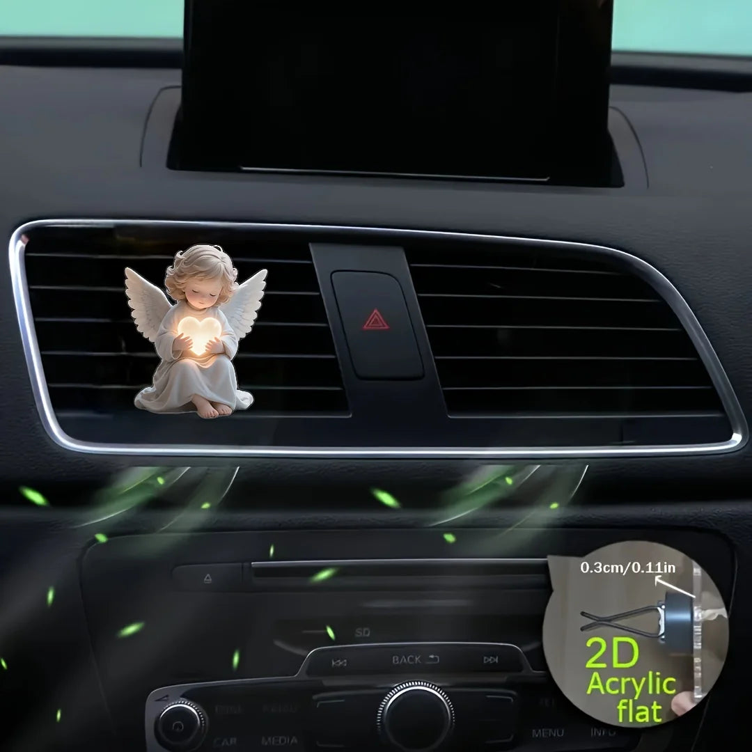 Angel Car Air Vent Clip with Heart Design 2D Flat Acrylic Fragrance Diffuser for Most Vehicles No Battery Needed Valentine Gift