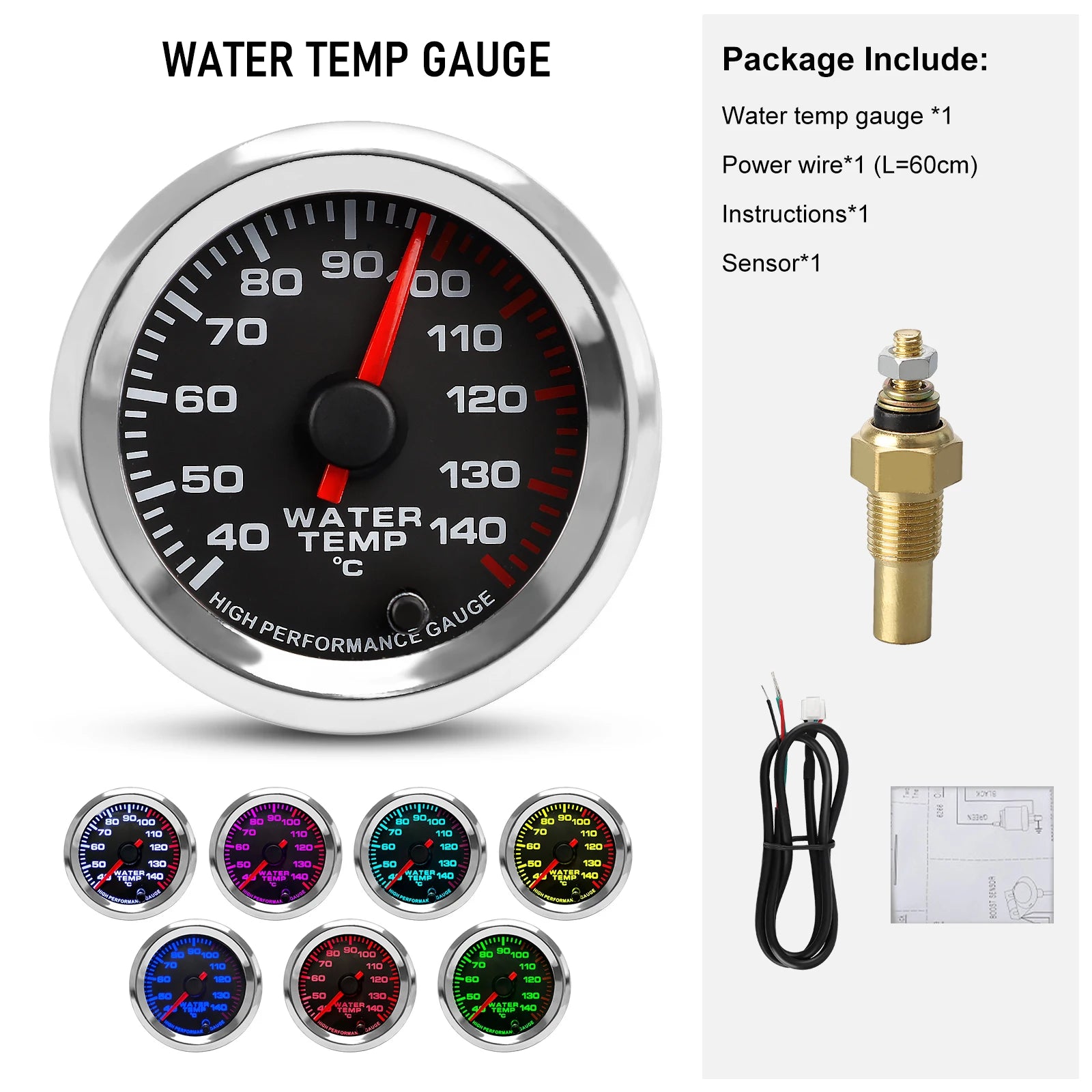 12V 52mm 7-Color Car Gauge Set | Universal Multi-Function Gauge for Boost, Temperature, detail view