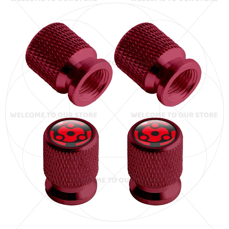 Itachi Rinnegan Sharingan Tire Valve Caps | 4pc Aluminum Anime Car Accessories detail view