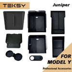 TEKSY For Tesla New Model Y 2025 Launch Juniper Teslajuniper ABS with Silicone Non-slip Mat Console & Armrest Storage Box Upper