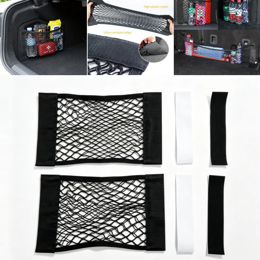 Car Storage Net Stretchable Mesh Pocket Net Magic Elastic Sticker Universal Rear Mesh Trunk Seat Bag