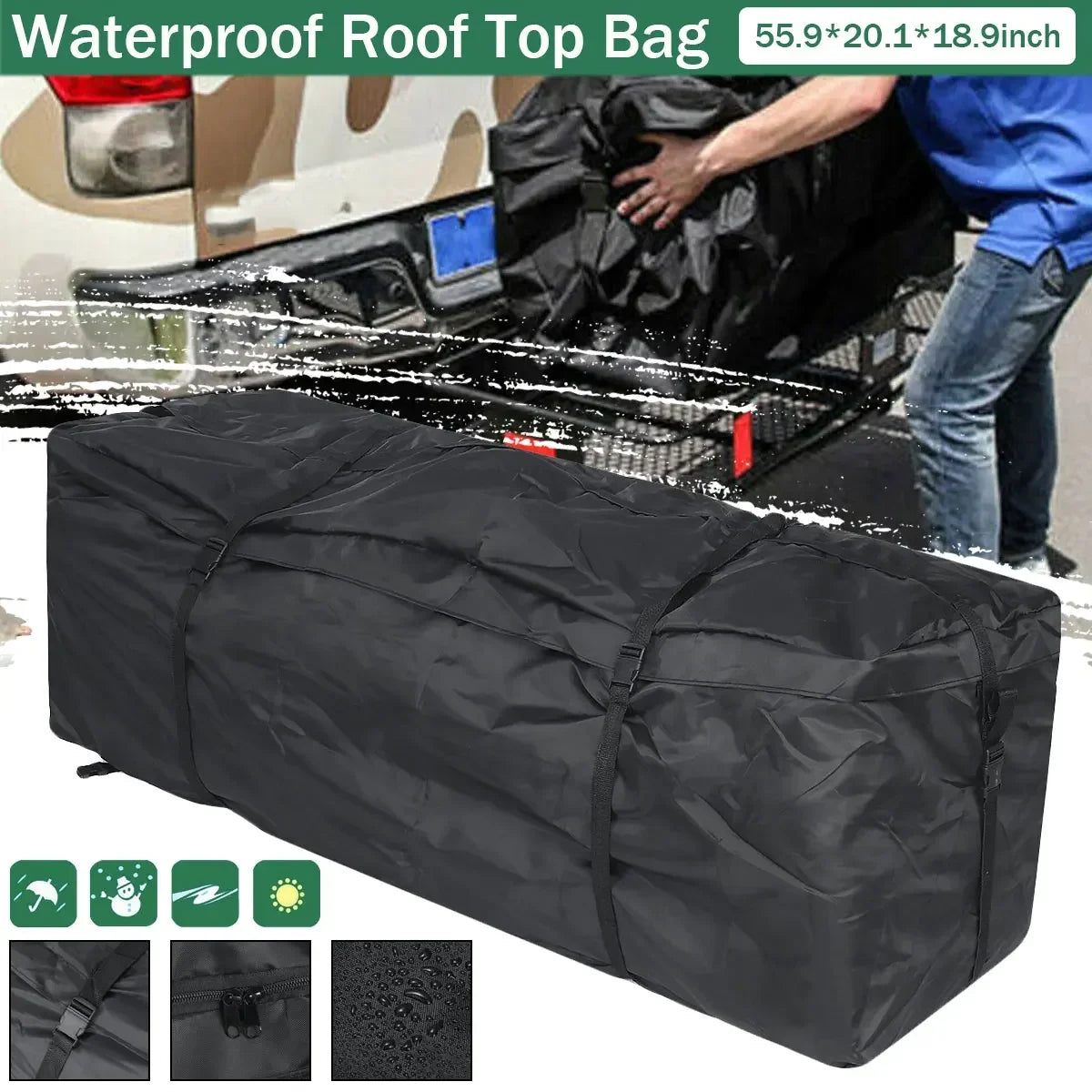 Car Roof Rack Waterproof 142x48x51cm | SUV Roof Cargo Top Box Luggage Carrier Bag detail view