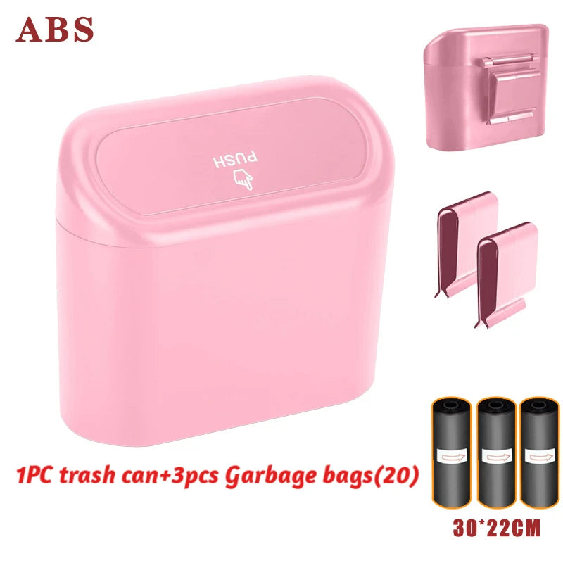 Hanging Car Trash Can Car Flip Top Trash Can Interior Trash Storage ABS Trash Can with close-up view