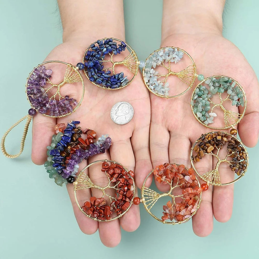 7 Chakra Tree of Life Hanging Ornament With Chip Stones Tassel
