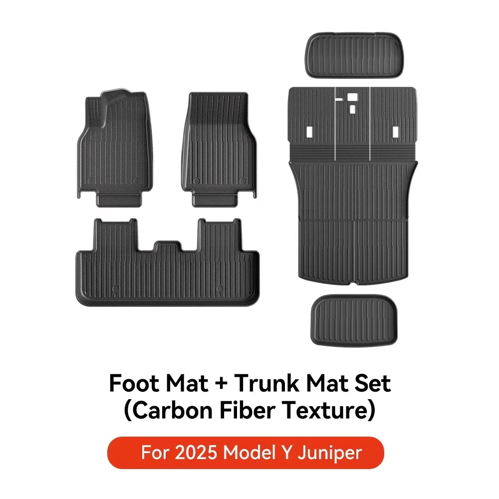 Tesla Model Y Juniper 2025 Floor Mats | Carbon Fiber TPE, Waterproof, Anti-Slip, Trun lifestyle view