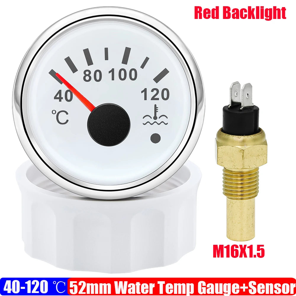 52mm Water Temperature Gauge with Flash Alarm | 40-120℃ Red LED Water Temp Meter for C close-up view