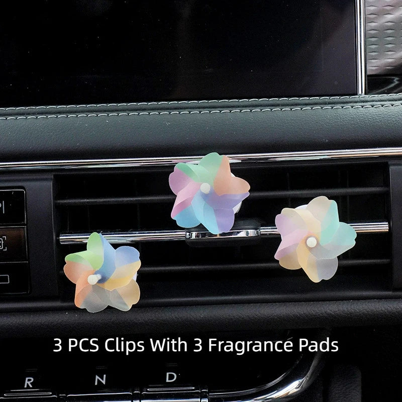 3 PCS Rotate Windmill Car Air Freshener Vent Clips Cute Air Vent Clip with Fragrance Pad Vehicle Air Outlet Interior Decoration