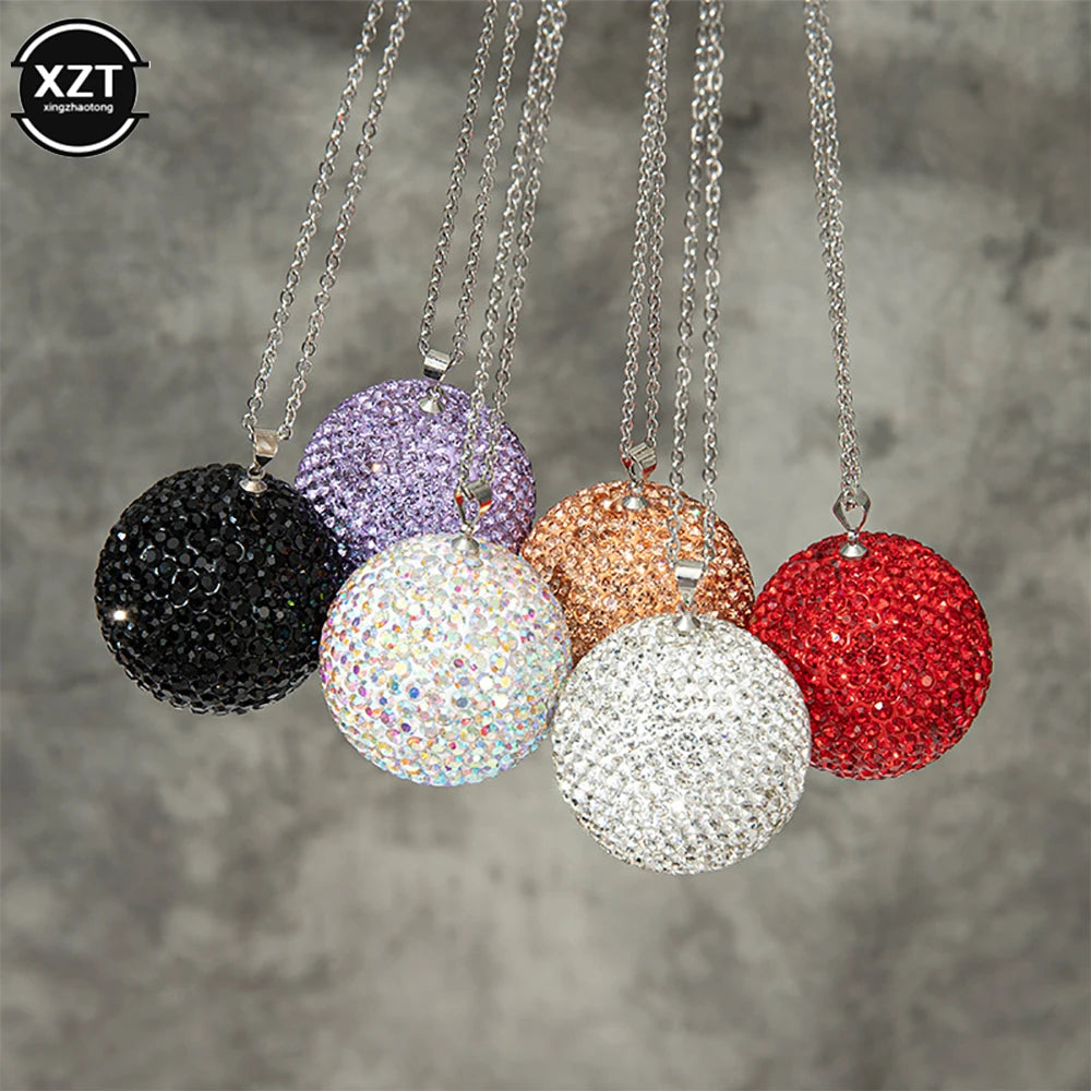 Car Crystal Ball Pendant Car Rearview Mirror Pendant Bling Bling Rhinestone Ball Car Interiot Decoration Car Accessories