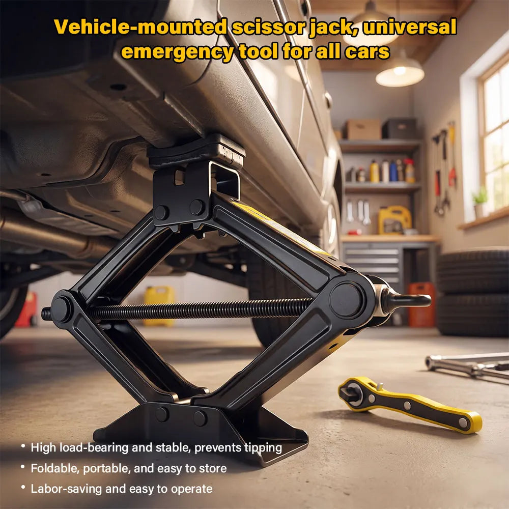 1.5T/2T Car Scissor Jack Auto Emergency Crank Lift Stand Labor-Saving Repair & Tire Replacement Tool