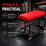 3-In-1 Auto Repair Bench with Roller Moving Tool Tray Foldable Adjustable Rolling Garage Seat 300 Lbs Capacity Lying Sitting Leaning with 6 Wheel Rollers