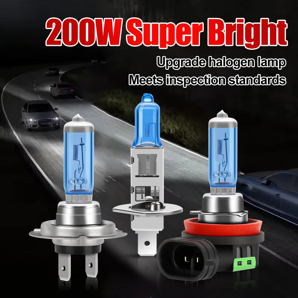 200W 20000LM H7 H11 Halogen Headlight H1 H4 9012 9007 H13 Hi/Lo Beam 12V 6000K Canbus No Error HB3 9