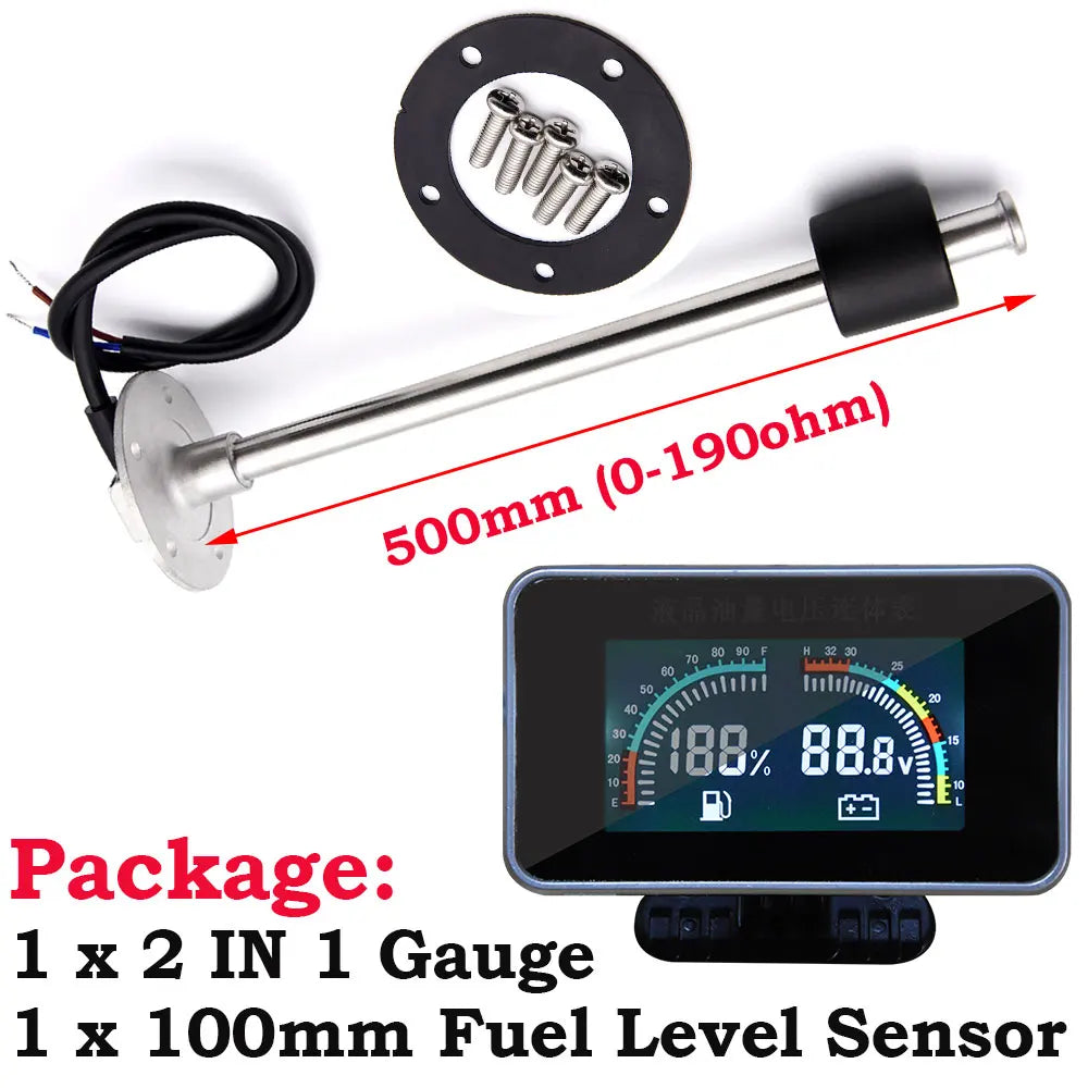 2 IN 1 LCD Car Voltmeter and Fuel Level Gauge | 0-190 Ohm Fuel Float Sensor for Auto Mot detail view
