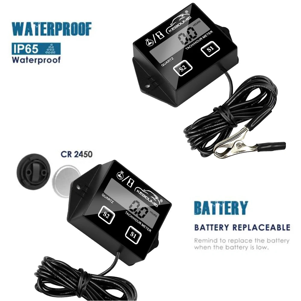 Digital Motor Speedmeter Engine Hour Meter Tachometer | LCD RPM Gauge for Gasoline 2/4 close-up view